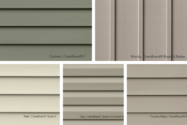 Color swatches of various vinyl siding options