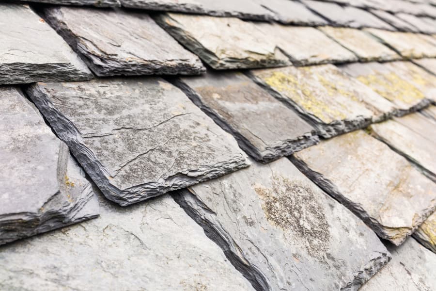 Close-up of traditional slate roof tiles on historic building